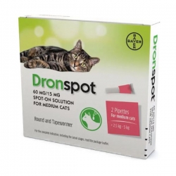 Dronspot - roztwór do nakrapiania dla średnich kotów o masie ciała od 2,5 do 5kg (2x0,7ml)