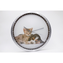 Zegar ścienny z psem i kotem aluminiowy